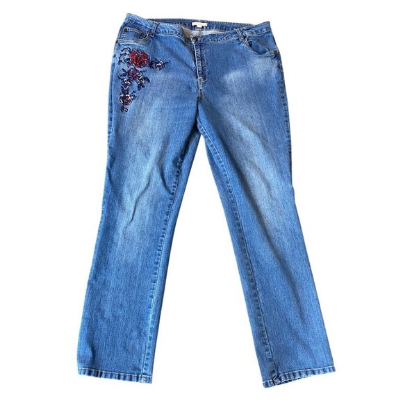 Woman Within Straight Leg Embroidered Blue Jeans Sz 22W Tall #344A - Picture 2 of 9